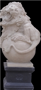 Gate Lion on Ball Statuary Statue Animal Sculpture