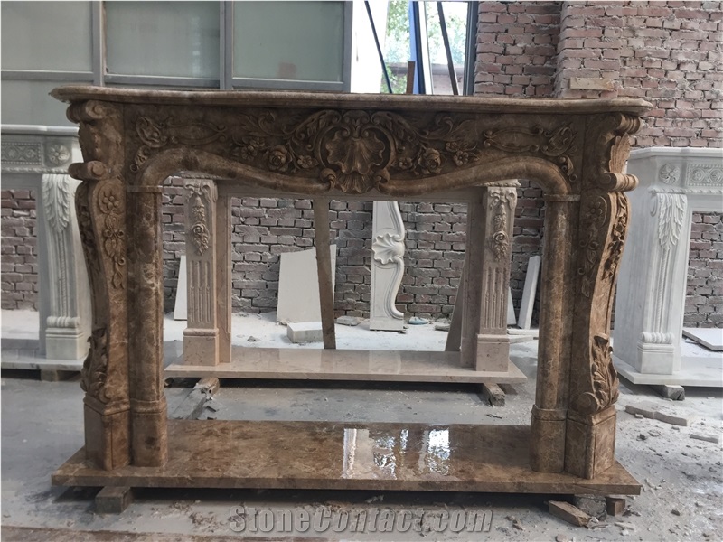 Light Emperador Marble Fireplace Mantels Surrounds
