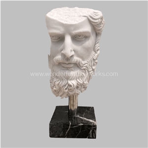 Man Head Bust Statue White Marble Sculpture