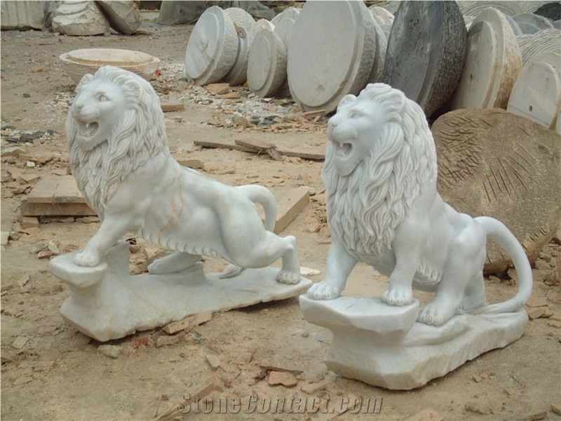 Marble Guardian Lion Guard Statue Animal Sculpture