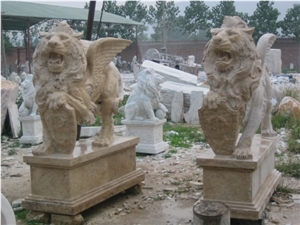 Marble Guardian Lion Guard Statue Animal Sculpture