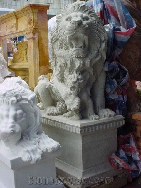 Marble Guardian Lion Guard Statue Animal Sculpture