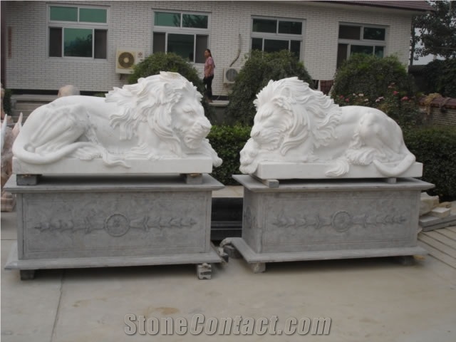 Marble Guardian Lion Guard Statue Animal Sculpture
