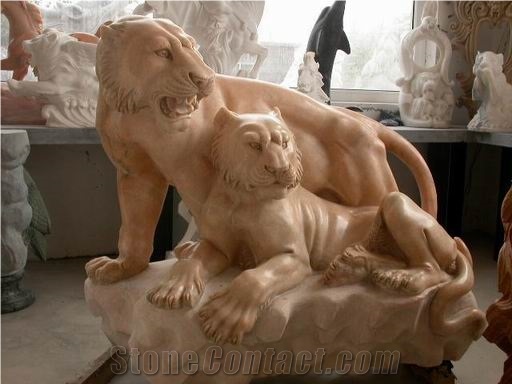 Marble Guardian Lion Guard Statue Animal Sculpture