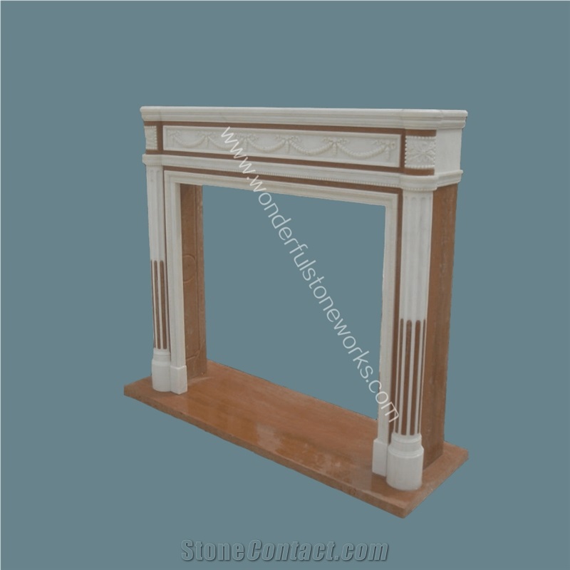 Marble Inlaid Fireplace Mantel Surround Hearth
