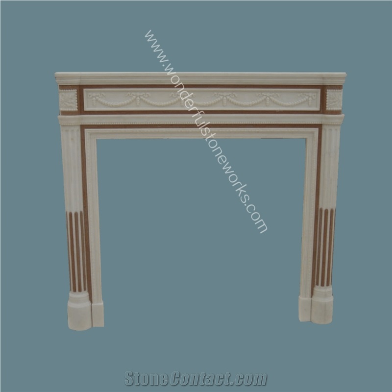 Marble Inlaid Fireplace Mantel Surround Hearth