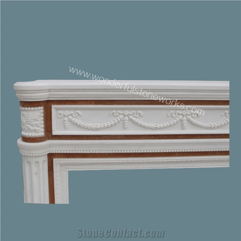 Marble Inlaid Fireplace Mantel Surround Hearth