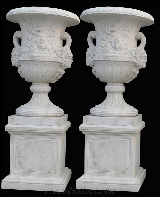 Marble Sculptured Flower Pot Planter Vases Garden