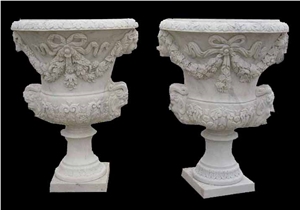 Marble Sculptured Flower Pot Planter Vases Garden