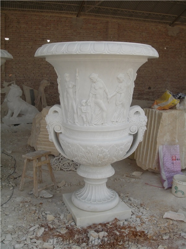 Marble Sculptured Flower Pot Planter Vases Garden