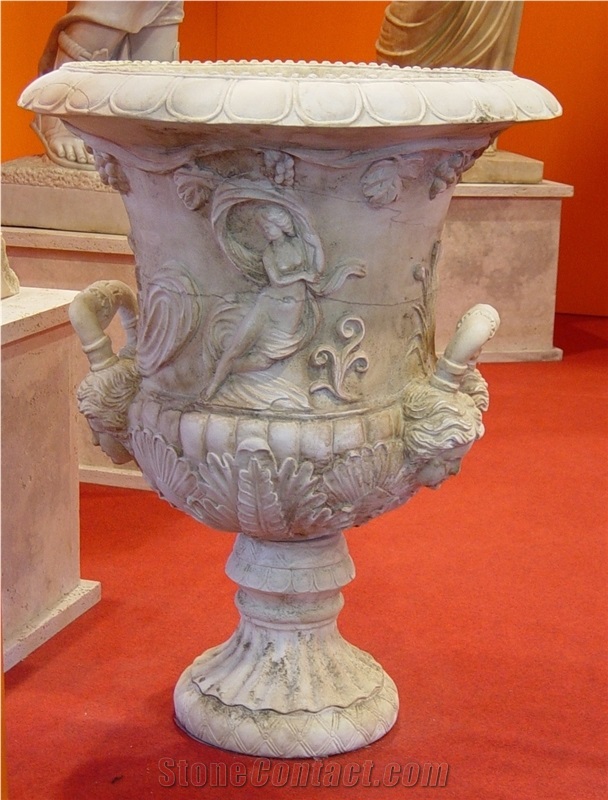 Marble Sculptured Flower Pot Planter Vases Garden