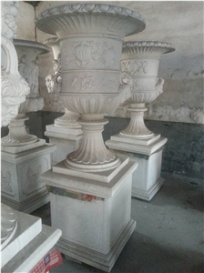 Marble Sculptured Flower Pot Planter Vases Garden