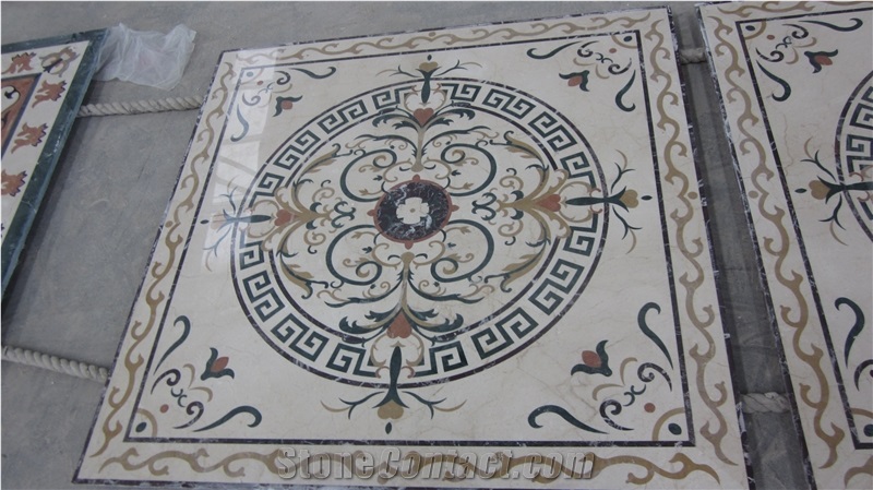 Marble Waterjet Medallion Mosaic Square Rossette