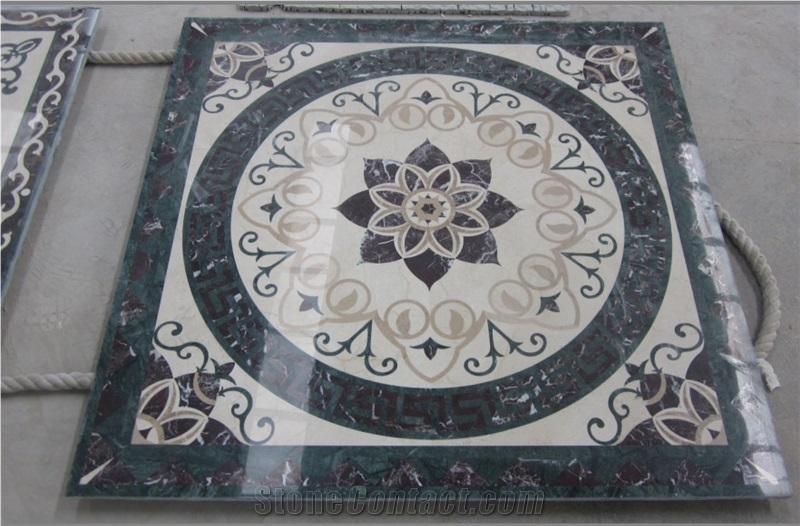 Marble Waterjet Medallion Mosaic Square Rossette