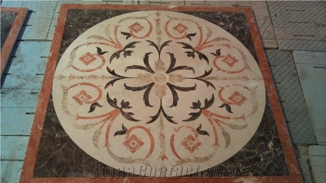 Marble Waterjet Medallion Mosaic Square Rossette