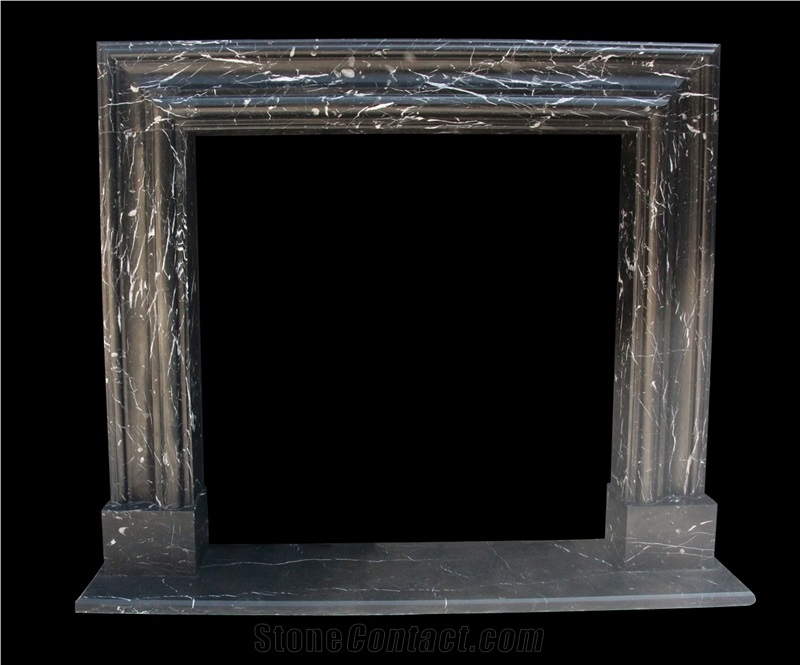 Nero Marquina Marble Stone Fireplace Mantel