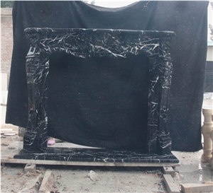 Nero Marquina Marble Stone Fireplace Mantel