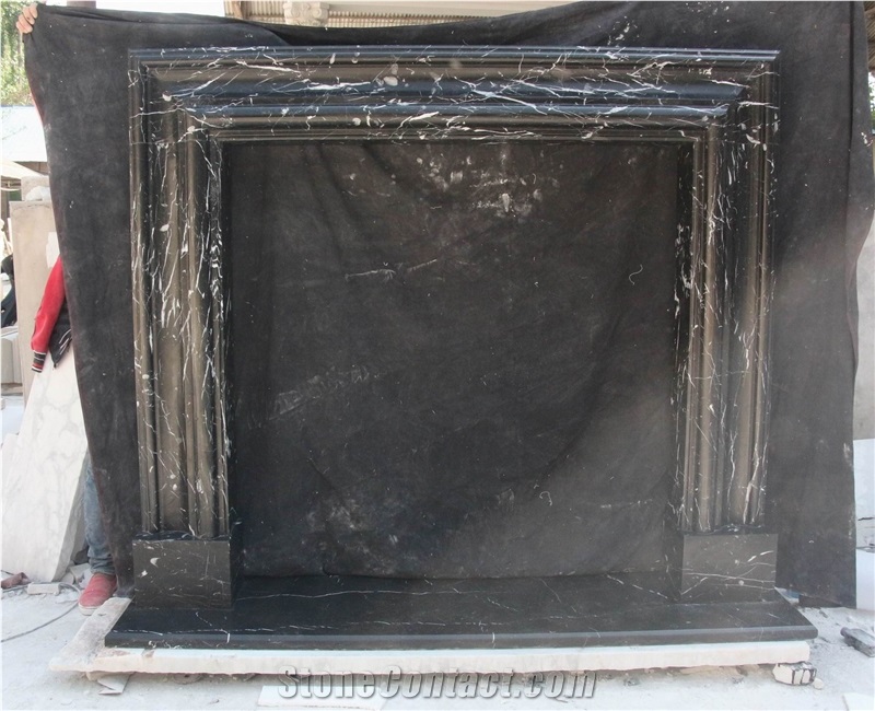 Nero Marquina Marble Stone Fireplace Mantel