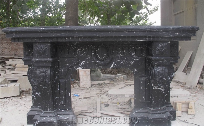 Nero Marquina Marble Stone Fireplace Mantel