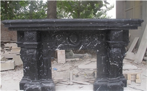 Nero Marquina Marble Stone Fireplace Mantel