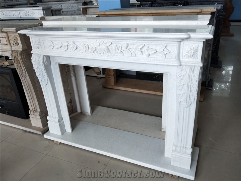 Snow White Marble Fireplace Surrounds Mantels