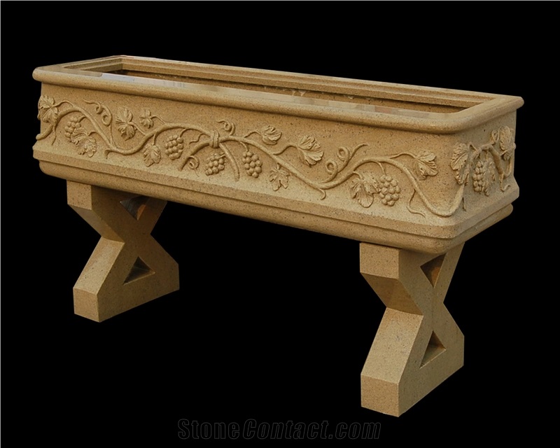 Travertine Carved Flower Pot Planter Vase Garden