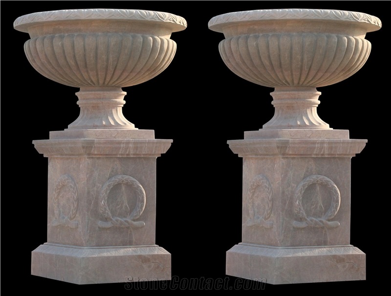 Travertine Carved Flower Pot Planter Vase Garden