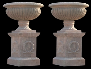 Travertine Carved Flower Pot Planter Vase Garden