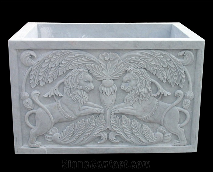 Travertine Carved Flower Pot Planter Vase Garden