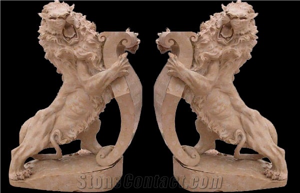 Travertine Guardian Guard Statue Animal Sculpture