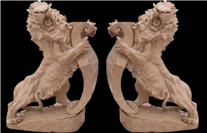 Travertine Guardian Guard Statue Animal Sculpture