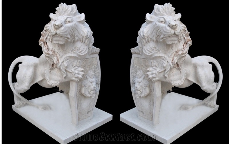 Travertine Guardian Guard Statue Animal Sculpture