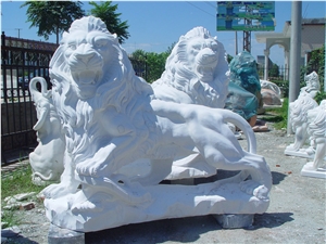 Travertine Guardian Lion Statue Animal Sculpture