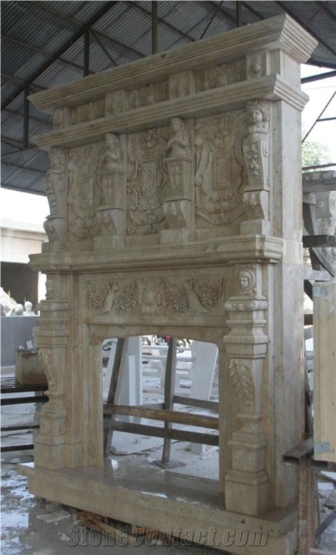Travertine Overmantel Fireplace Mantel Surround
