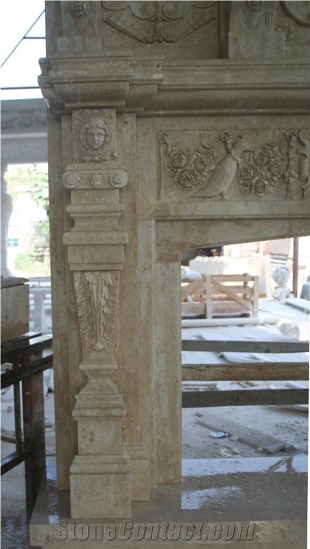 Travertine Overmantel Fireplace Mantel Surround