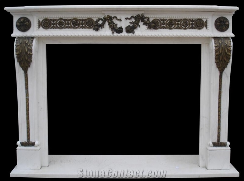 White Marble Cast Bronze/Brass Fireplace Mantels