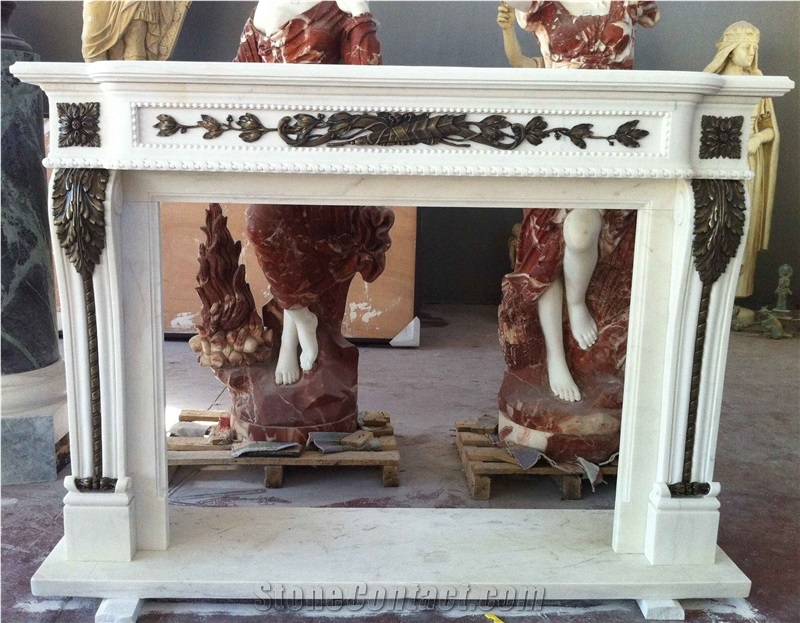 White Marble Cast Bronze/Brass Fireplace Mantels
