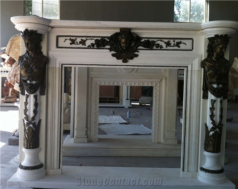 White Marble Cast Bronze/Brass Fireplace Mantels