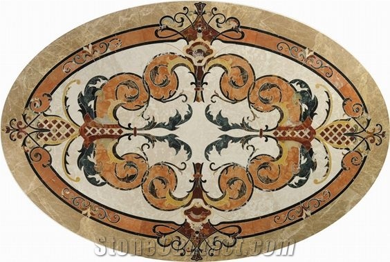Arabesque Marble Floor Medallion Waterjet Rosettes