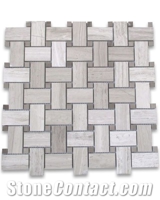 Basketweave Mosaic Wood Marble Floor Mosaic