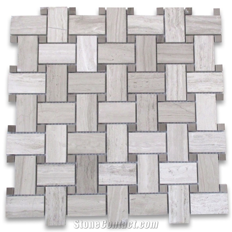 Basketweave Mosaic Wood Marble Floor Mosaic