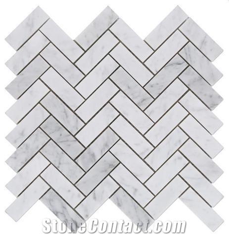 Carrara Marble Herringbone Mosaic Tiles