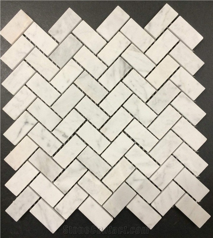 Carrara Marble Herringbone Mosaic Tiles