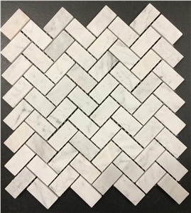 Carrara Marble Herringbone Mosaic Tiles
