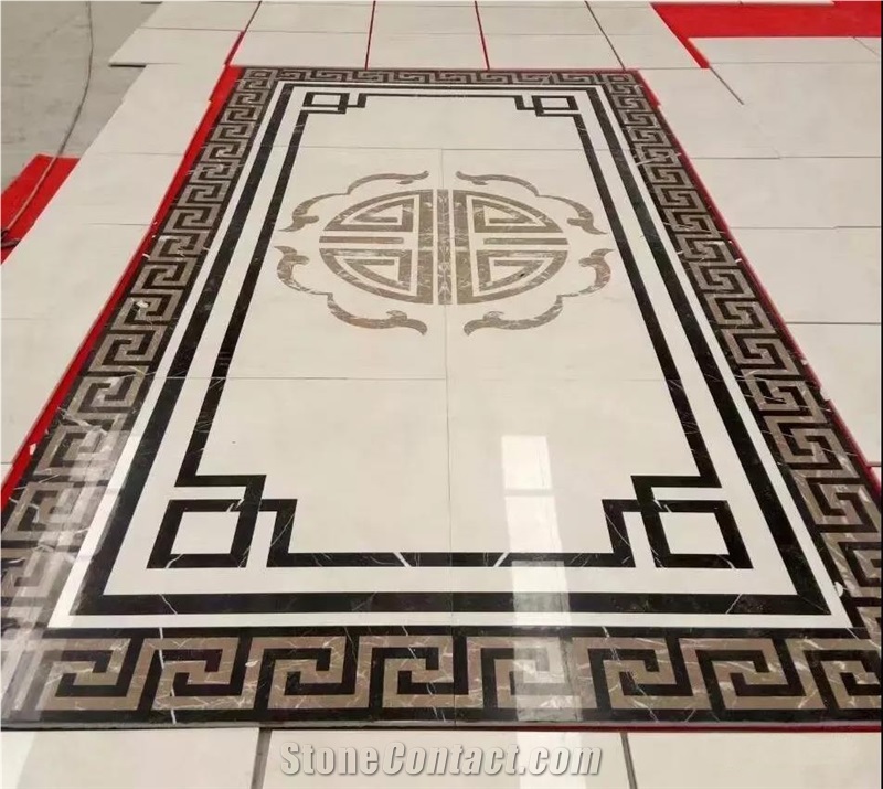 New Square Waterjet Cut Marble Carpet Medallion