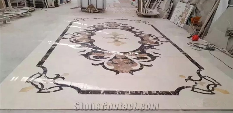 New Square Waterjet Cut Marble Carpet Medallion