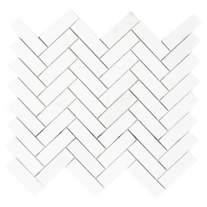 Thassos Herringbone Kitchen Backsplash Mosaic