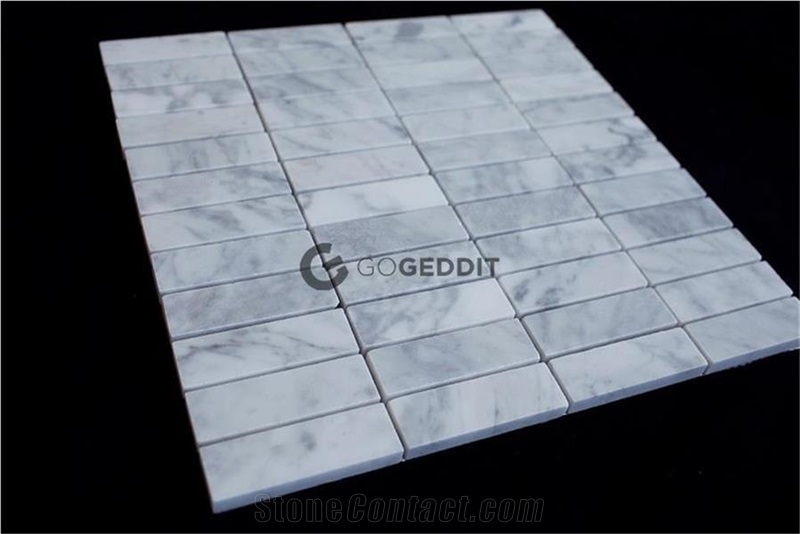 1x3 Stacked Brick Carrara White Marble Mosaic