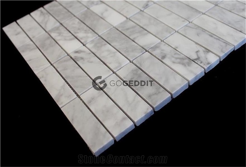 1x3 Stacked Brick Carrara White Marble Mosaic