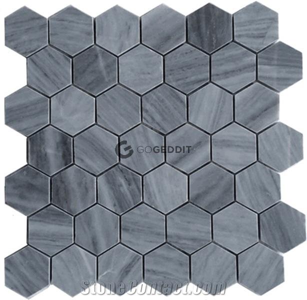 2" Polished Bardiglio Gray Marble Hexagon Mosaic